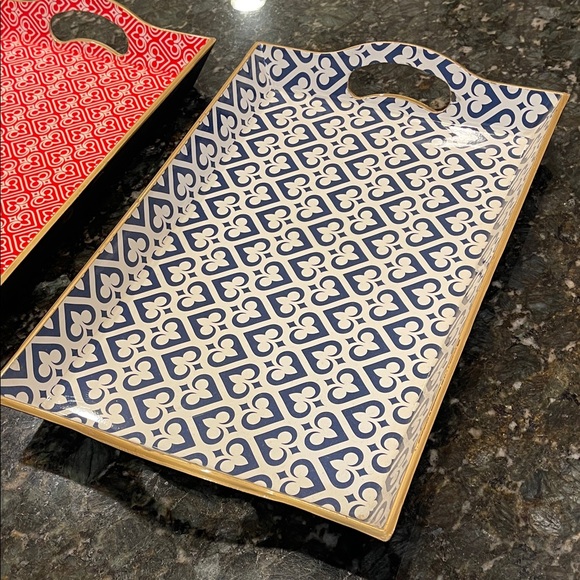 Decorative Red and Blue Pottery Barn Patterned Trays - Picture 4 of 11